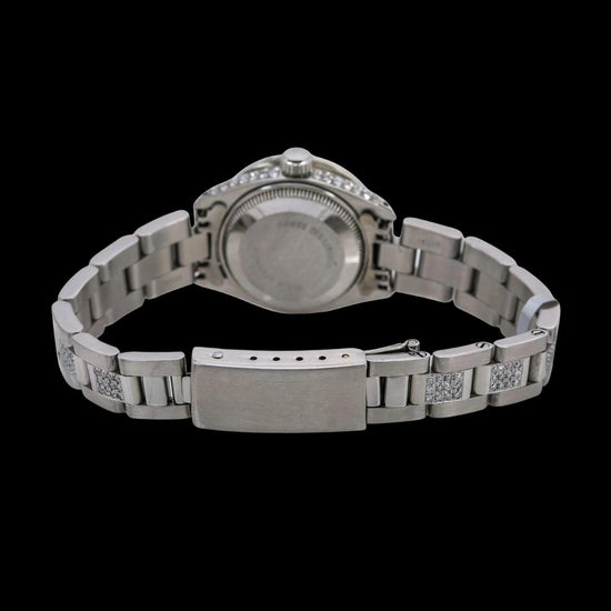 Rolex Datejust Diamond Markers Black Dial Semi Iced Oyster Bracelet Moissanite Watch Caseback View