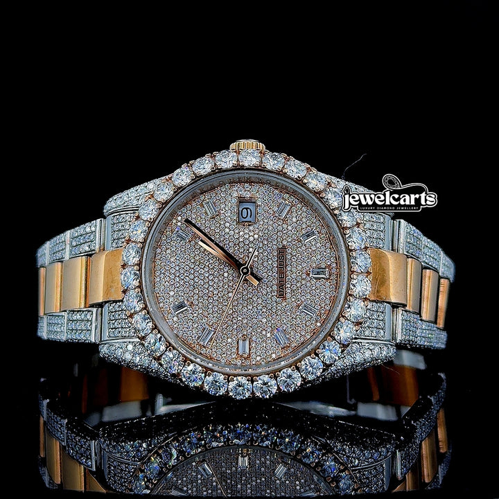 Rolex Datejust Diamond Markers Dial Two Tone Iced Out Moissanite Watch Front View