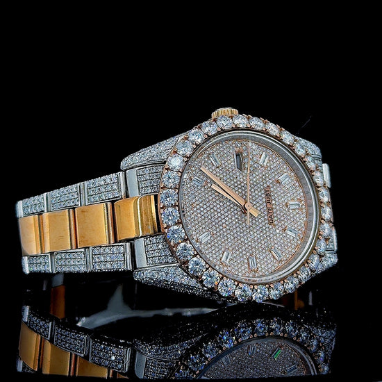 Rolex Datejust Diamond Markers Dial Two Tone Iced Out Moissanite Watch Right Profile View