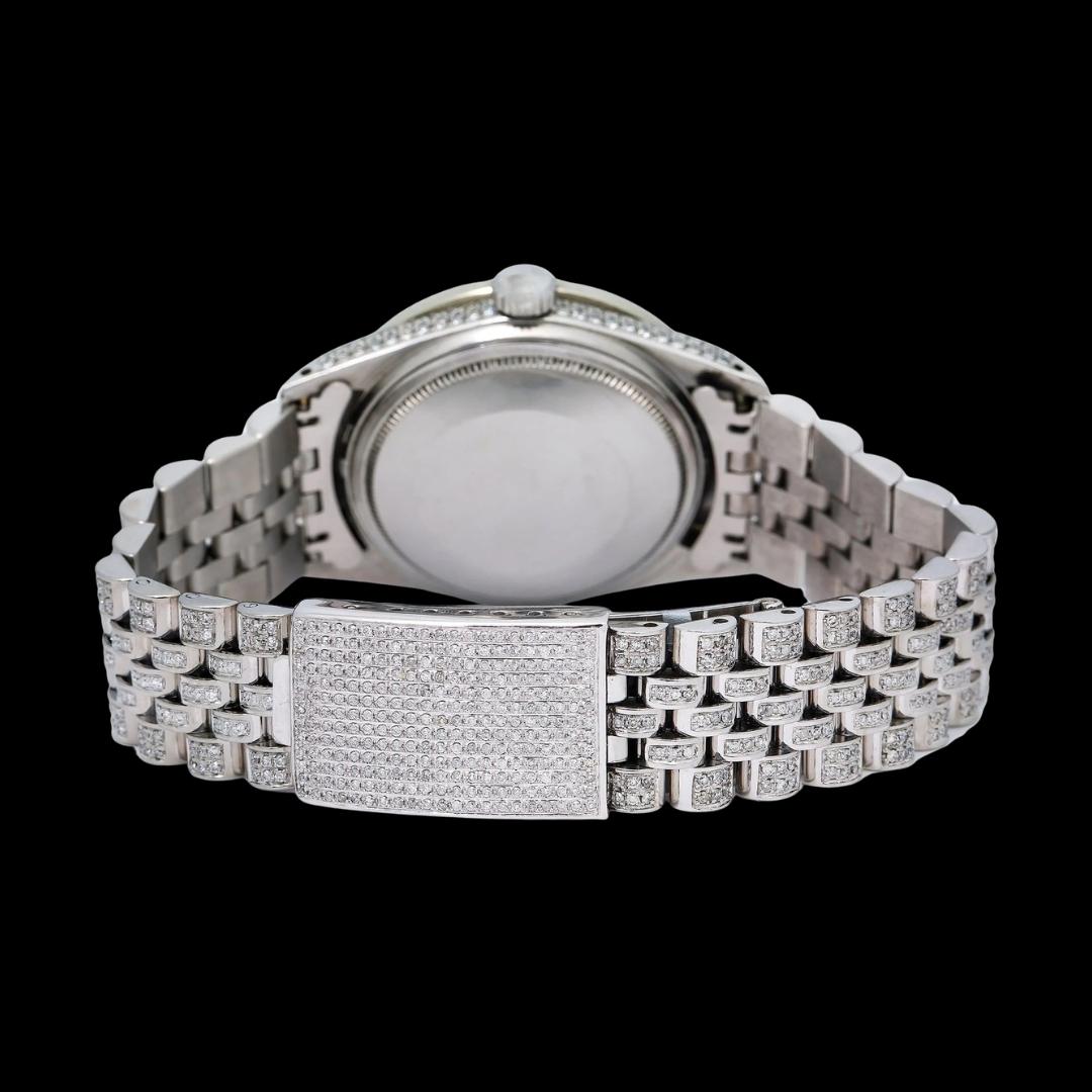Rolex Datejust Diamond Markers Green Dial Full Ice Out Jubilee Bracelet Moissanite Watch Caseback View
