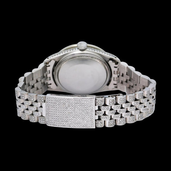 Rolex Datejust Diamond Markers Green Dial Full Ice Out Jubilee Bracelet Moissanite Watch Caseback View