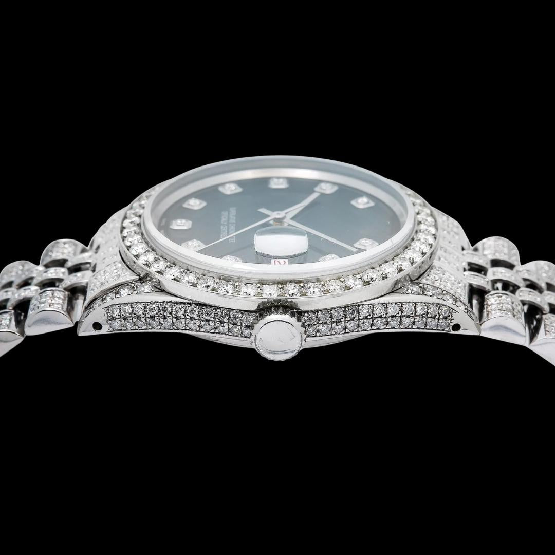 Rolex Datejust Diamond Markers Green Dial Full Ice Out Jubilee Bracelet Moissanite Watch Crown View