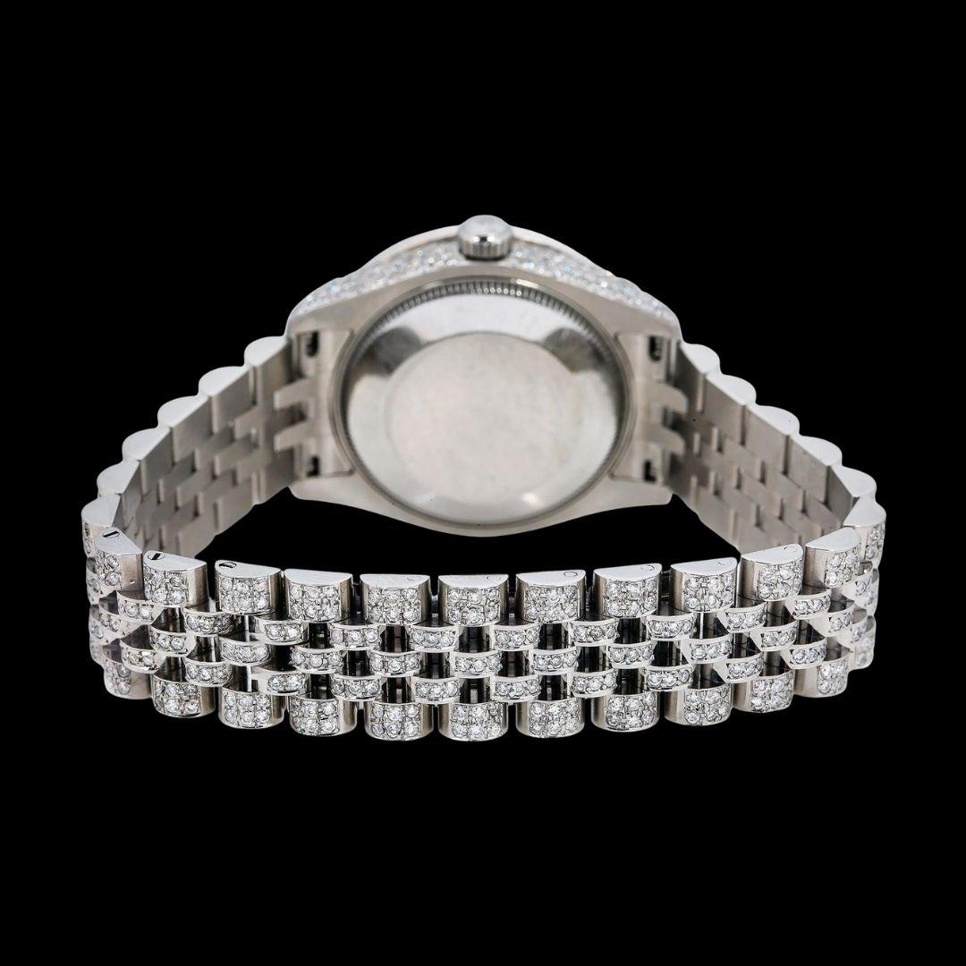 Rolex Datejust Diamond Pave Dial Rainbow Arabic Numerals Jubilee Bracelet Moissanite Watch Caseback View
