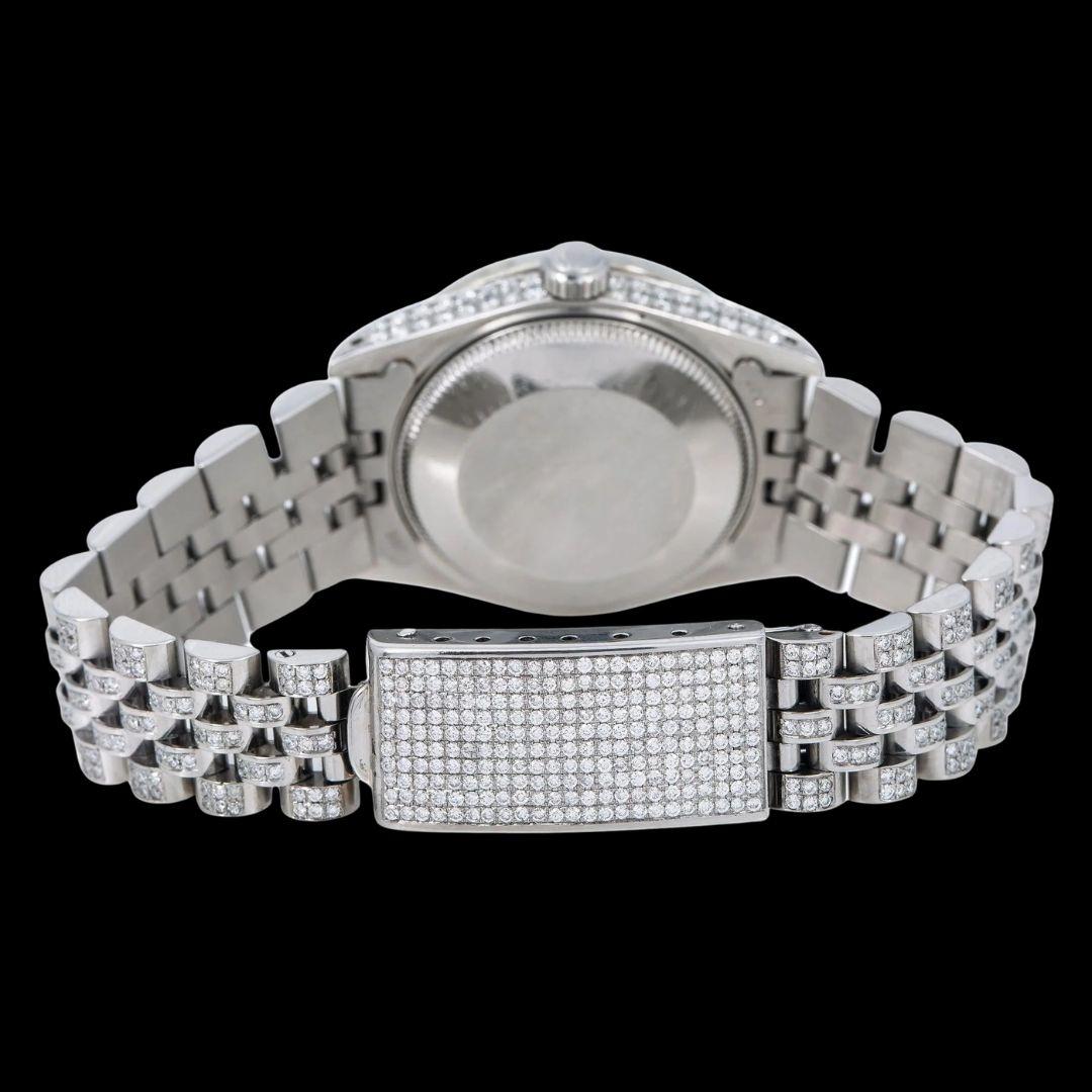 Rolex Datejust Diamond Pave Roman Dial Black Roman Numerals Iced Out Jubilee Moissanite Watch Caseback View