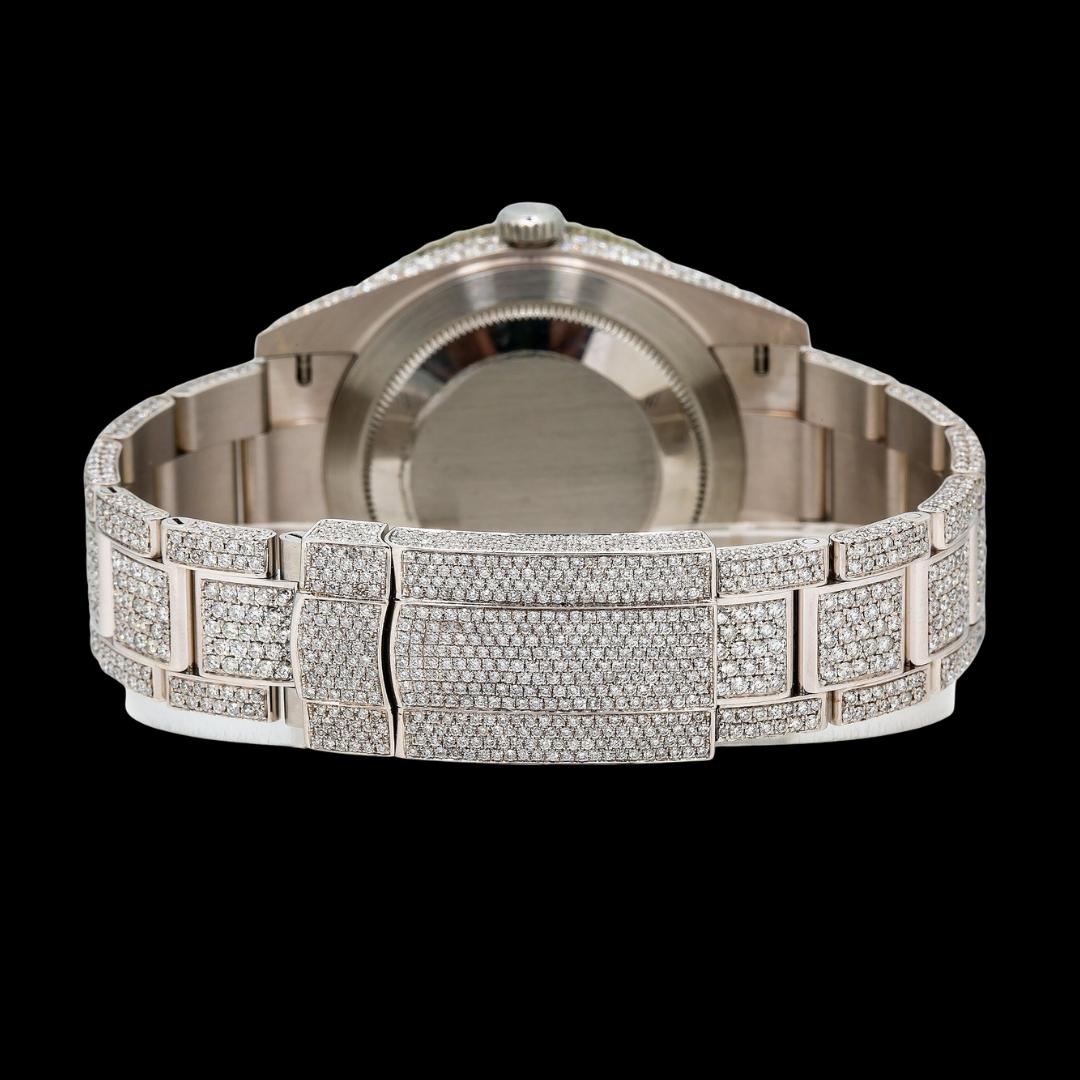 Rolex Datejust Diamond Paved Dial Black Roman Numerals Fully Iced Out Oyster Strap Moissanite Watch Caseback View