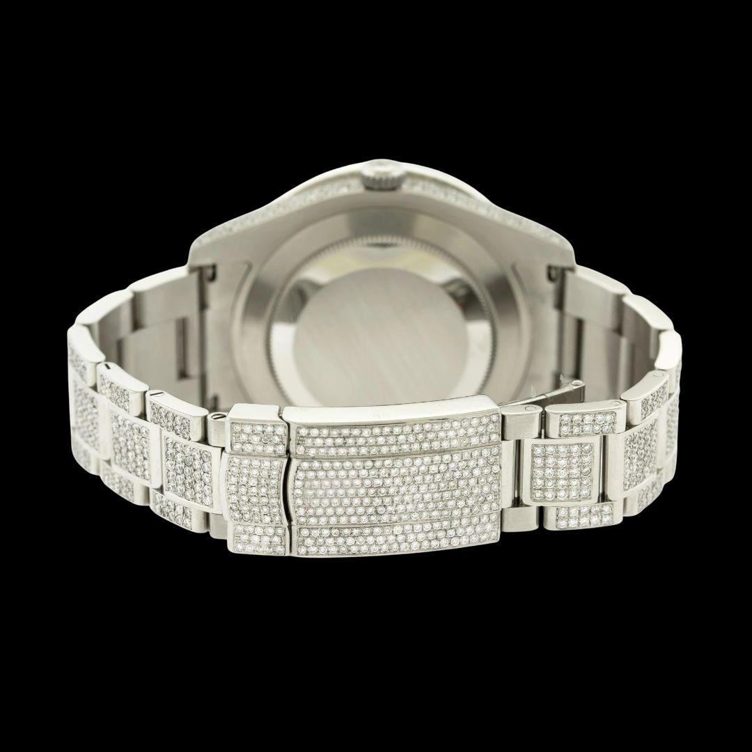 Rolex Datejust Diamond Paved Dial Blue Roman Numerals Iced Out Oyster Bracelet Moissanite Watch Caseback View