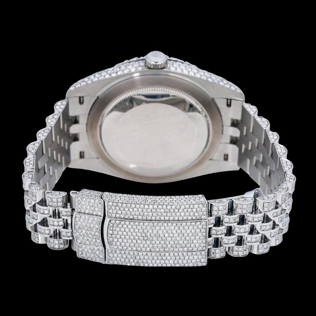Rolex Datejust Diamond Paved Dial Rainbow Arabic Numerals Iced Out Jubilee Bracelet Moissanite Watch Caseback View