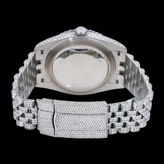 Rolex Datejust Diamond Paved Dial Rainbow Arabic Numerals Iced Out Jubilee Bracelet Moissanite Watch Caseback View
