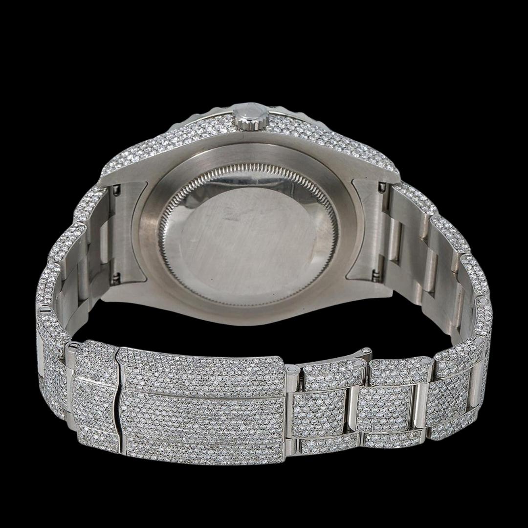 Rolex Datejust Diamond Paved Dial Rainbow Stick Markers Fully Iced Out Oyster Bracelet Moissanite Watch Caseback View