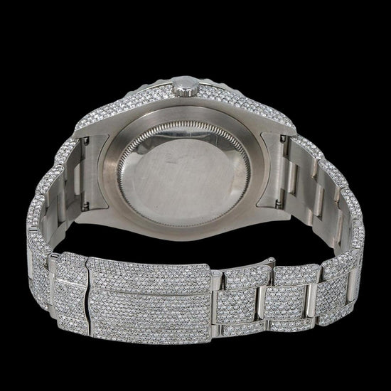 Rolex Datejust Diamond Paved Dial Rainbow Stick Markers Fully Iced Out Oyster Bracelet Moissanite Watch Caseback View