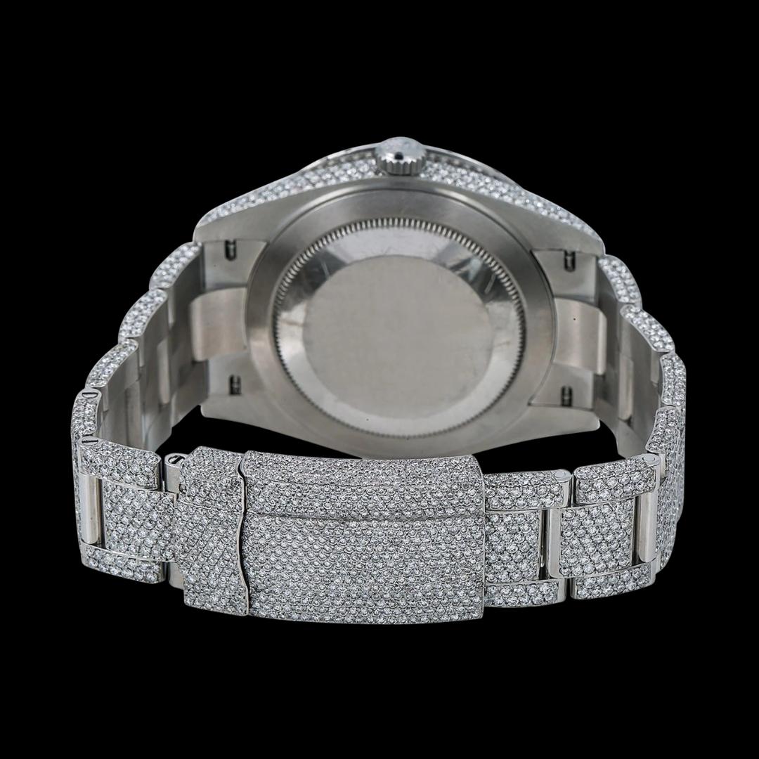Rolex Datejust Diamond Paved Dial Red Roman Numerals Oyster Bracelet Fully Iced Out Moissanite Watch Caseback View