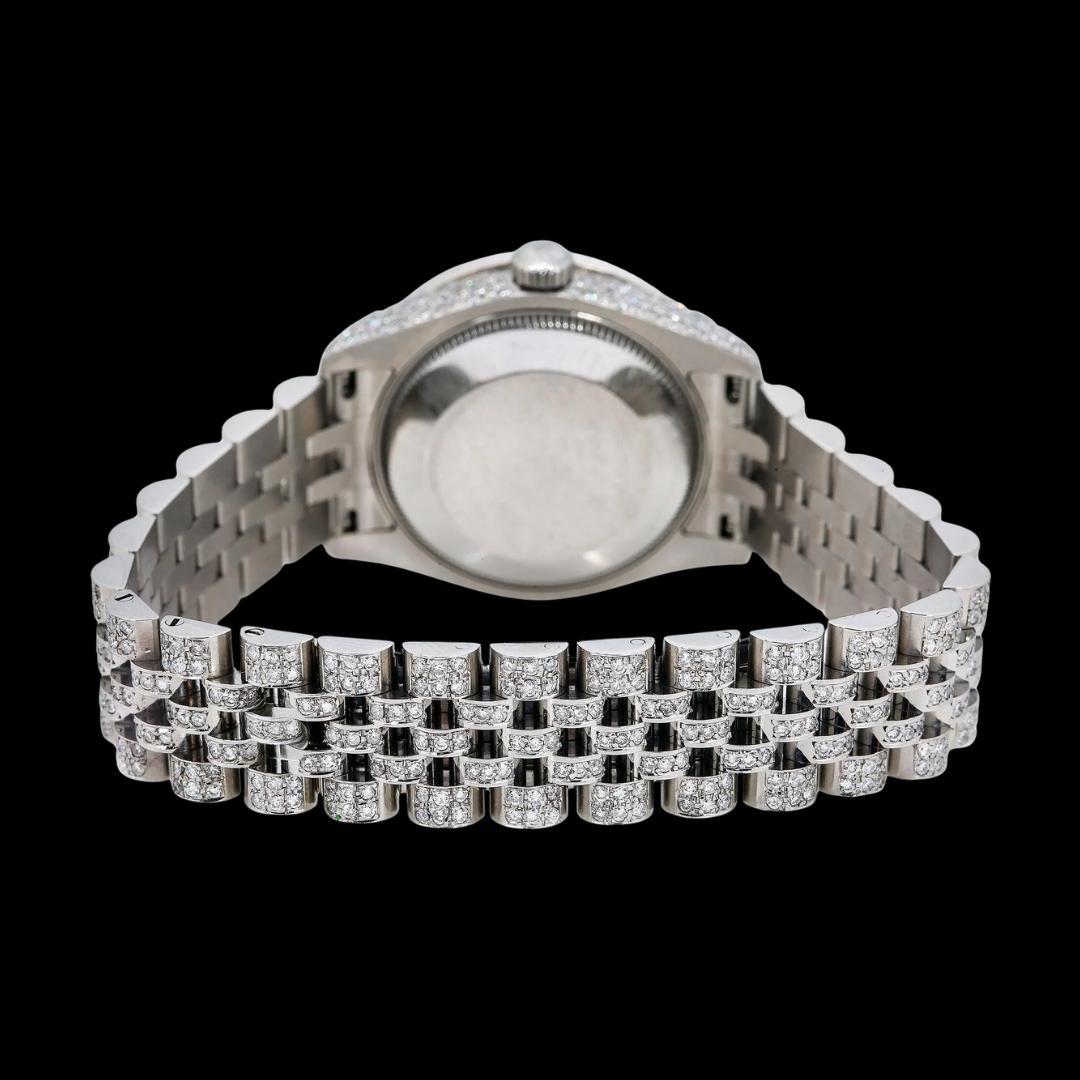 Rolex Datejust Diamond Paved Rainbow Arabic Dial Diamond Bezel Full Iced Out Jubilee Bracelet Moissanite Watch Caseback View