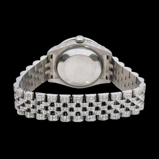Rolex Datejust Diamond Paved Rainbow Arabic Dial Diamond Bezel Full Iced Out Jubilee Bracelet Moissanite Watch Caseback View