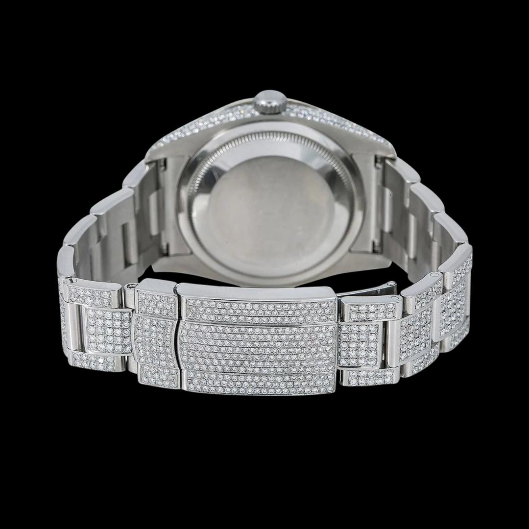 Rolex Datejust Diamond Paved Rainbow Arabic Dial Oyster Bracelet Fully Iced Out Moissanite Watch Caseback View