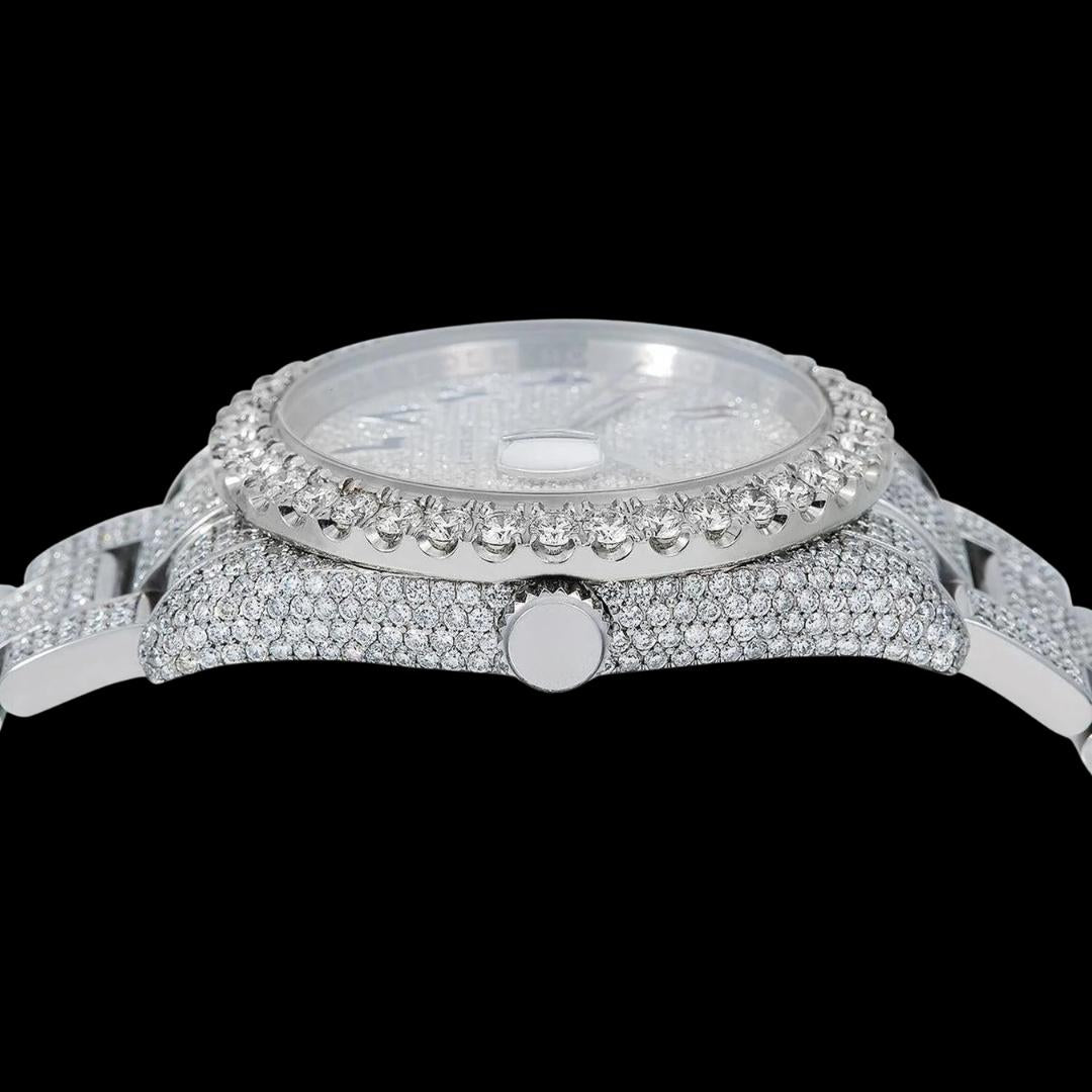 Rolex Datejust Diamond Paved Rainbow Arabic Dial Oyster Bracelet Fully Iced Out Moissanite Watch Crown View