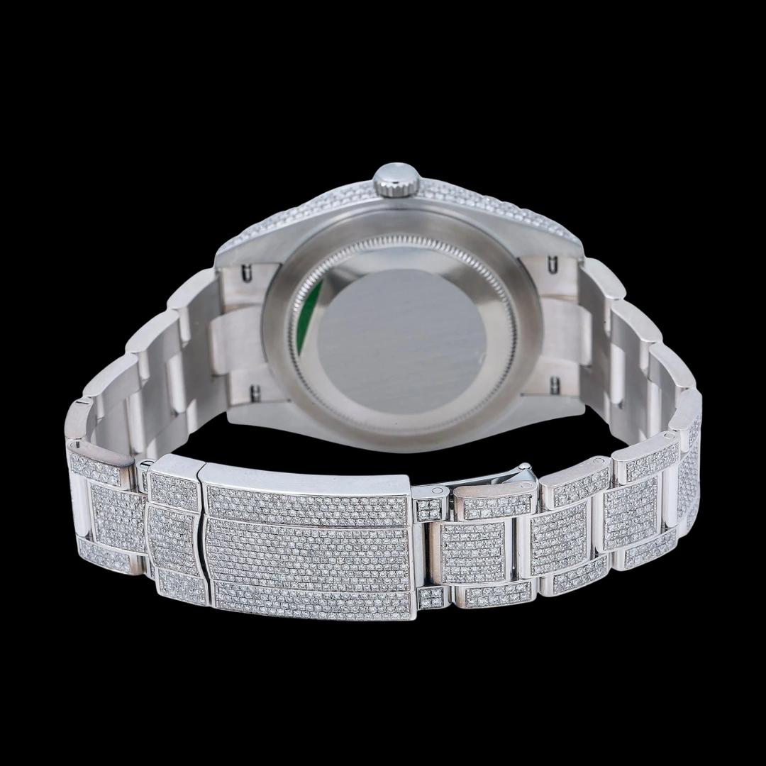 Rolex Datejust Diamond Paved Rainbow Arabic Dial Oyster Strap Fully Iced Out Moissanite Watch Caseback View