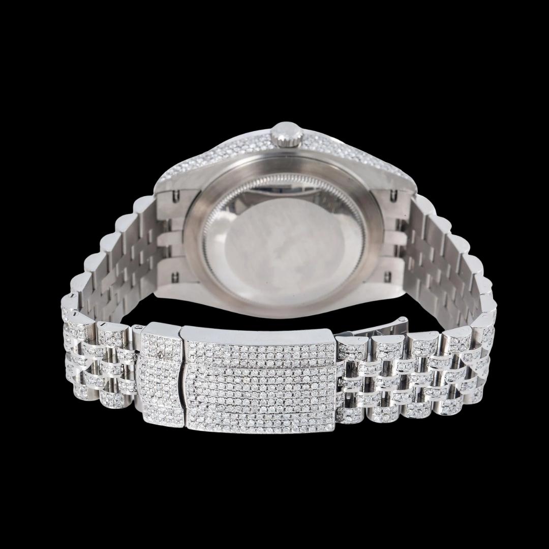 Rolex Datejust Diamond Paved Rainbow Arabic Dial Rainbow Bezel Fully Iced Out Jubilee Bracelet Moissanite Watch Caseback View