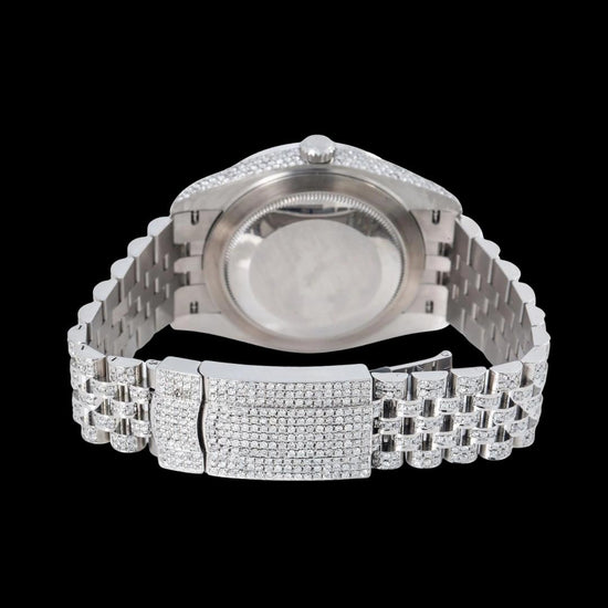 Rolex Datejust Diamond Paved Rainbow Arabic Dial Rainbow Bezel Fully Iced Out Jubilee Bracelet Moissanite Watch Caseback View