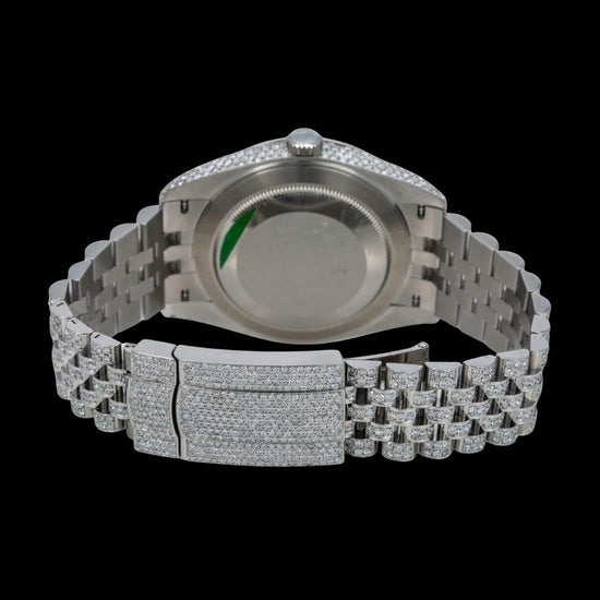 Rolex Datejust Diamond Paved Rainbow Roman Dial Smooth Bezel Fully Iced Out Jubilee Bracelet Moissanite Watch Caseback View