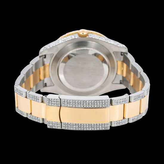 Rolex Datejust Diamond Paved Rainbow Roman Dial Yellow Gold Two Tone Oyster Bracelet Moissanite Watch Caseback View