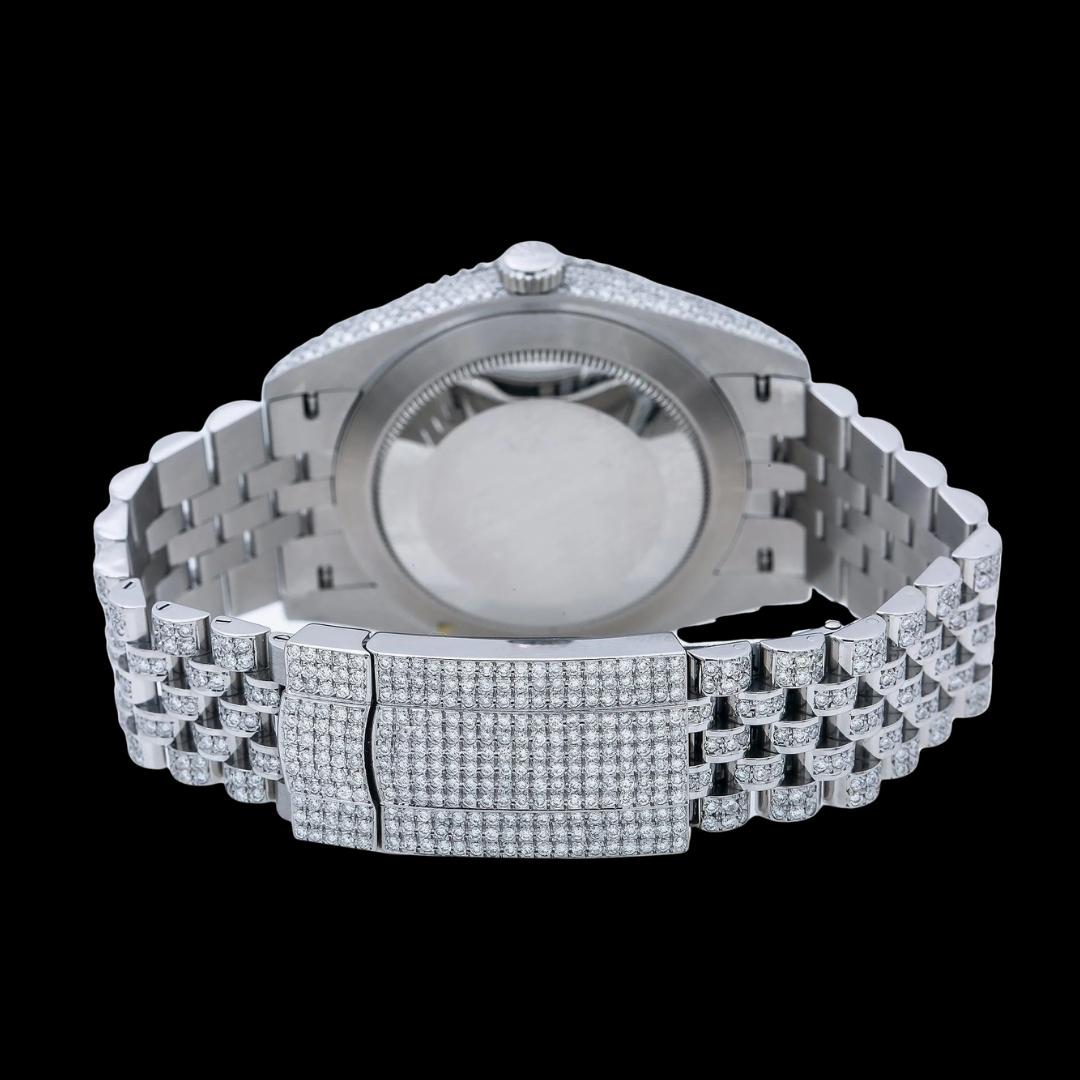 Rolex Datejust Diamond Paved Roman Dial Diamond Bezel Full Iced Out Jubilee Bracelet Moissanite Watch Caseback View