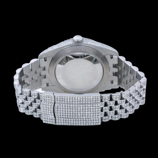 Rolex Datejust Diamond Paved Roman Dial Diamond Bezel Full Iced Out Jubilee Bracelet Moissanite Watch Caseback View