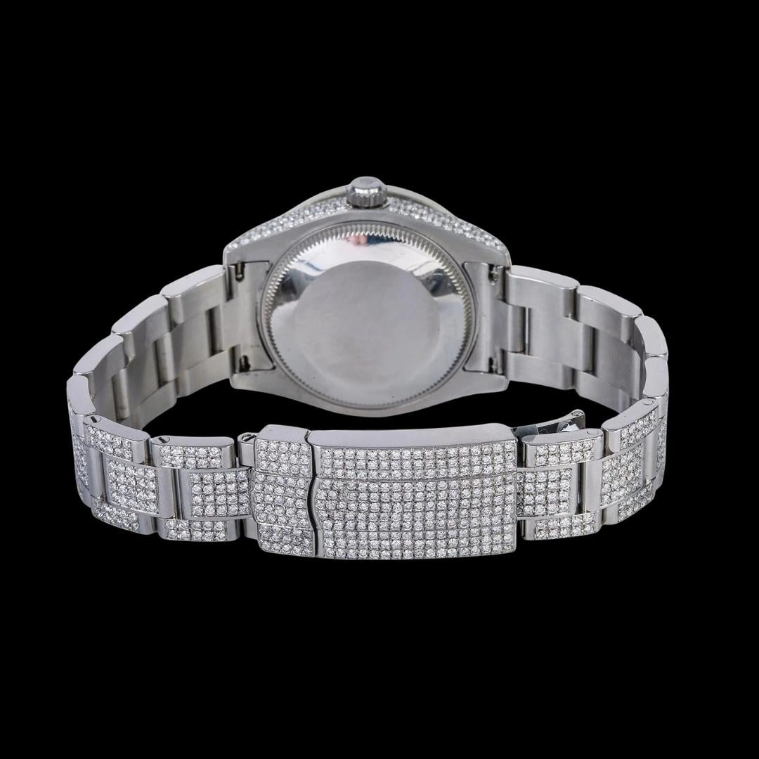 Rolex Datejust Diamond Paved Roman Dial Diamond Bezel Full Iced Out Oyster Bracelet Moissanite Watch Caseback View