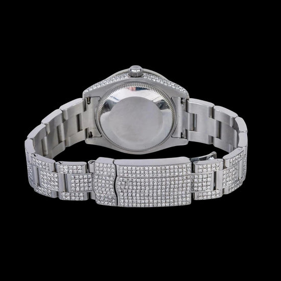 Rolex Datejust Diamond Paved Roman Dial Diamond Bezel Full Iced Out Oyster Bracelet Moissanite Watch Caseback View