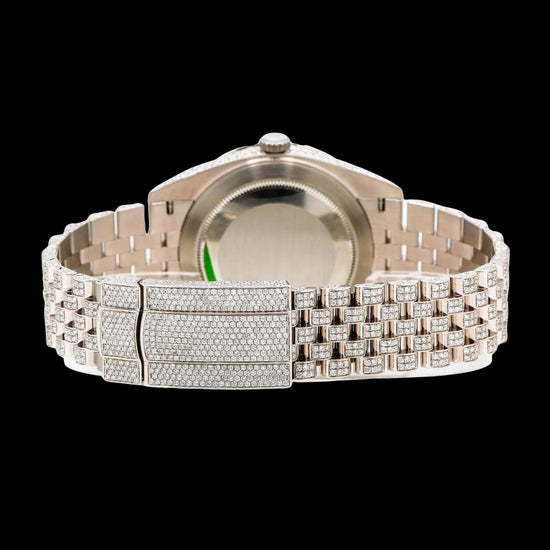 Rolex Datejust Diamond Paved Roman Dial Full Iced Out Jubilee Bracelet Moissanite Watch Caseback View