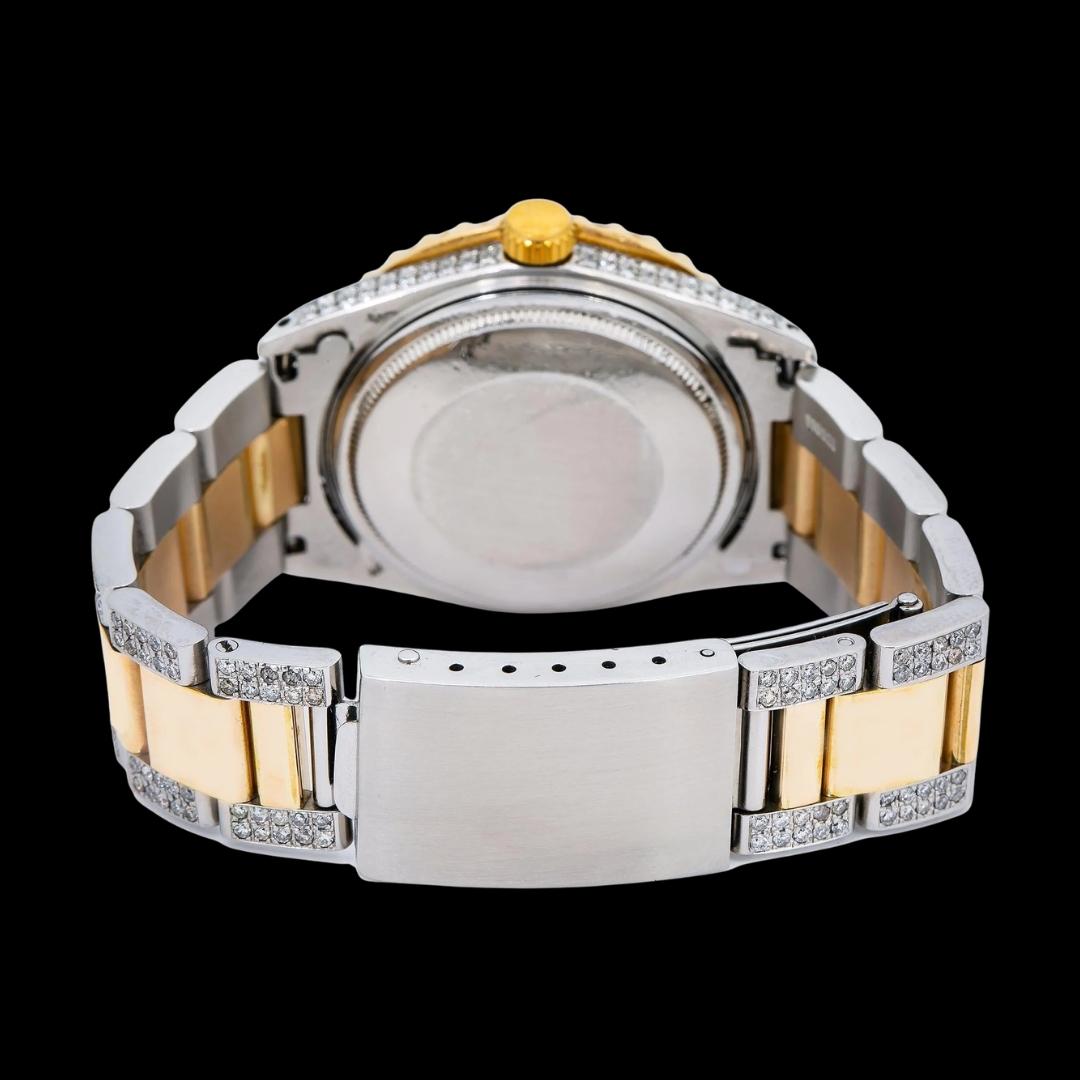 Rolex Datejust Diamond Roman Green Dial Two Tone Yellow Gold Semi Iced Out Oyster Bracelet Moissanite Watch Caseback View