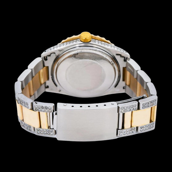 Rolex Datejust Diamond Roman Green Dial Two Tone Yellow Gold Semi Iced Out Oyster Bracelet Moissanite Watch Caseback View