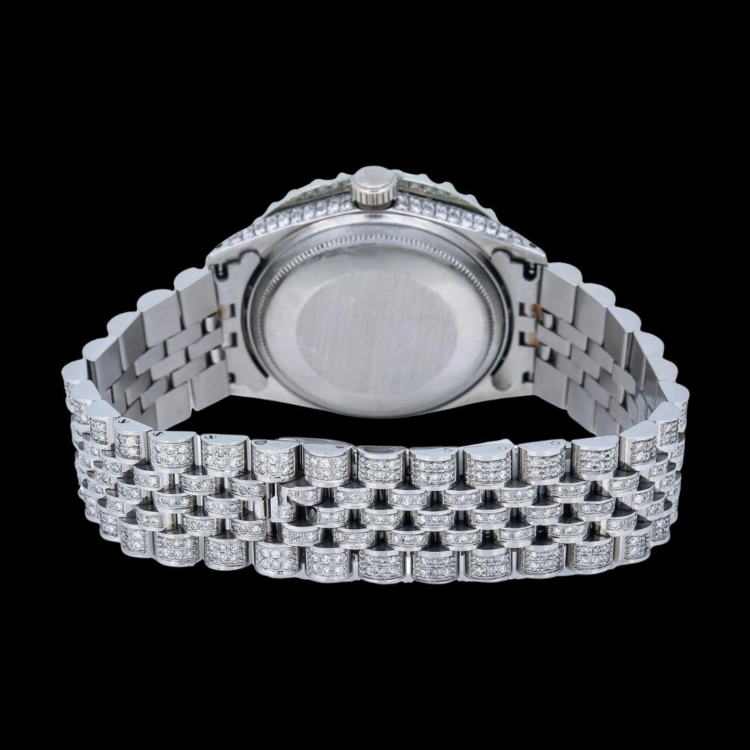 Rolex Datejust Diamond Roman Numerals Green Dial Fully Iced Out Jubilee Bracelet Moissanite Watch Caseback View