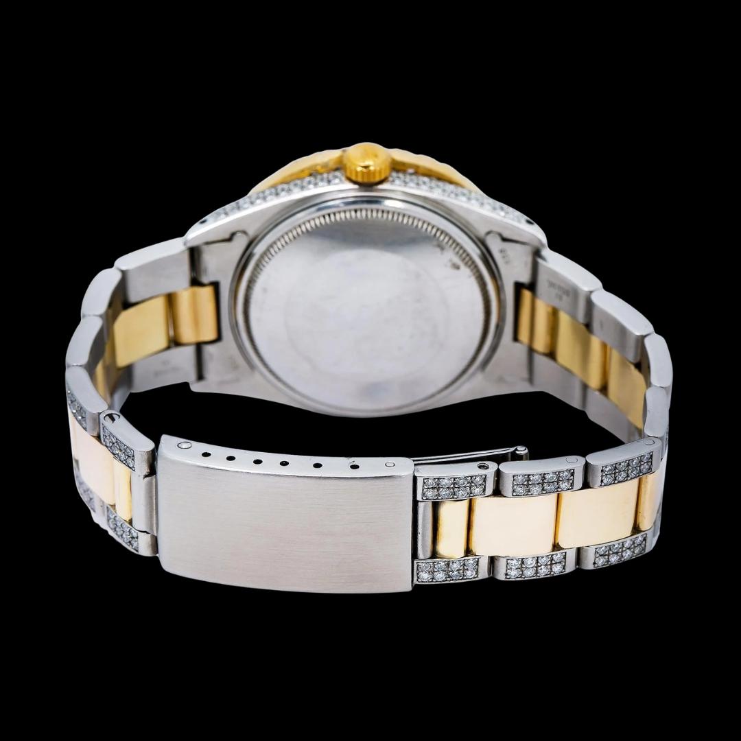 Rolex Datejust Diamond Roman Numerals White Dial Two Tone Two Tone Yellow Gold Semi Jubilee Bracelet Watch Caseback View
