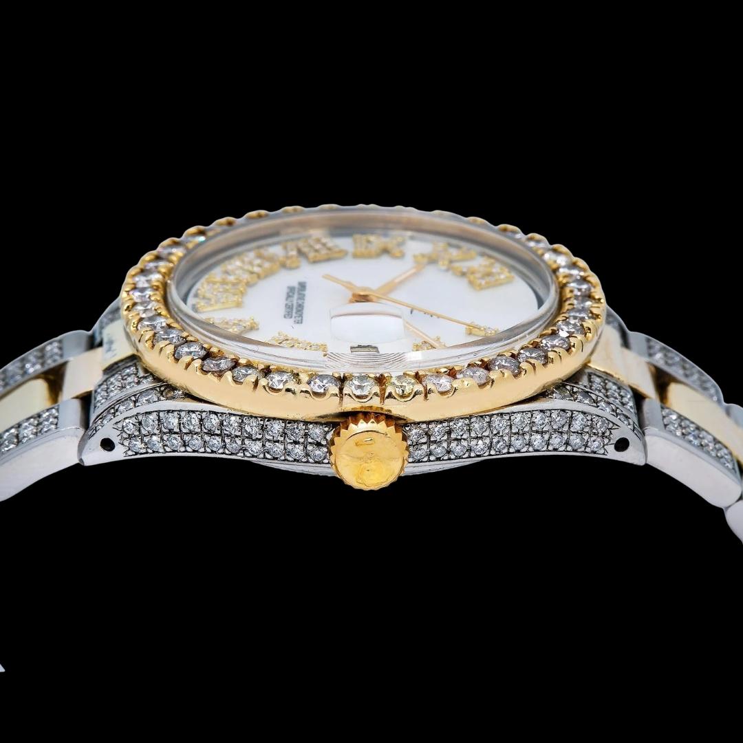 Rolex Datejust Diamond Roman Numerals White Dial Two Tone Two Tone Yellow Gold Semi Jubilee Bracelet Watch Crown View
