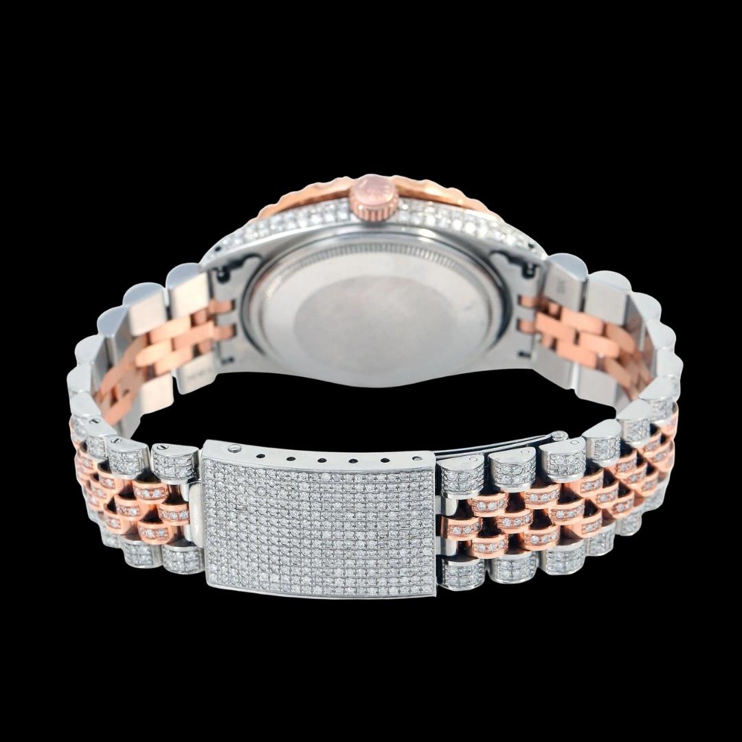 Rolex Datejust Green Arabic Diamond Dial Diamond Bezel Two Tone Rose Gold Jubilee Bracelet Watch Caseback View