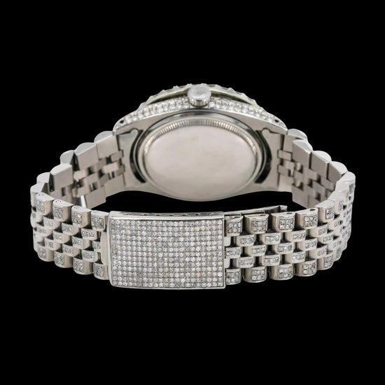 Rolex Datejust Green Dial Diamond Roman Numerals Fully Iced Out Jubilee Bracelet Moissanite Watch Caseback View