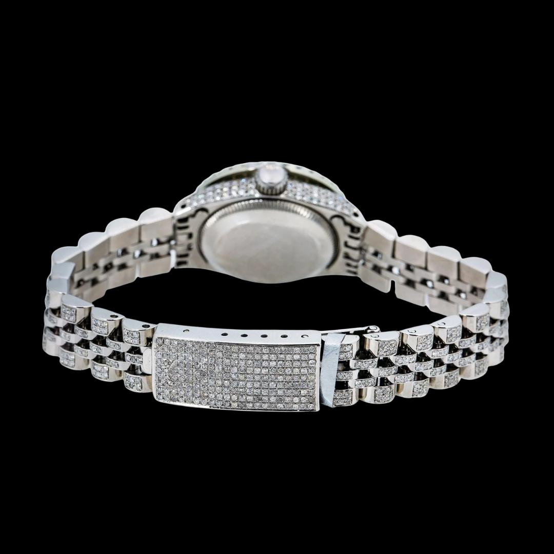 Rolex Datejust Ladies Pink Dial Diamond Markers Full Iced Out Jubilee Bracelet Moissanite Watch Caseback View