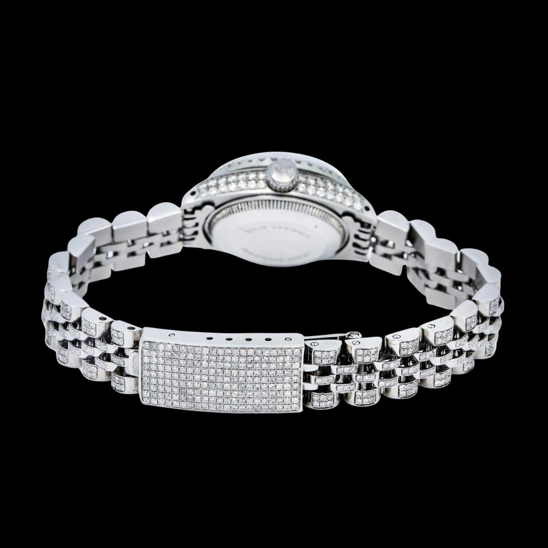 Rolex Datejust Ladies Red Dial Diamond Markers Full Iced Out Jubilee Bracelet Moissanite Watch Caseback View