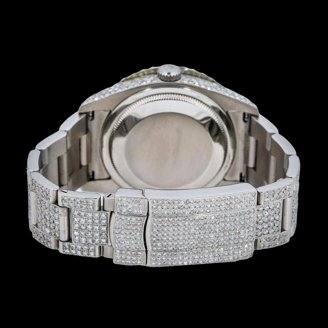 Rolex Datejust Lavender Dial Roman Numerals Fully Iced Out Oyster Bracelet Moissanite Watch Caseback View