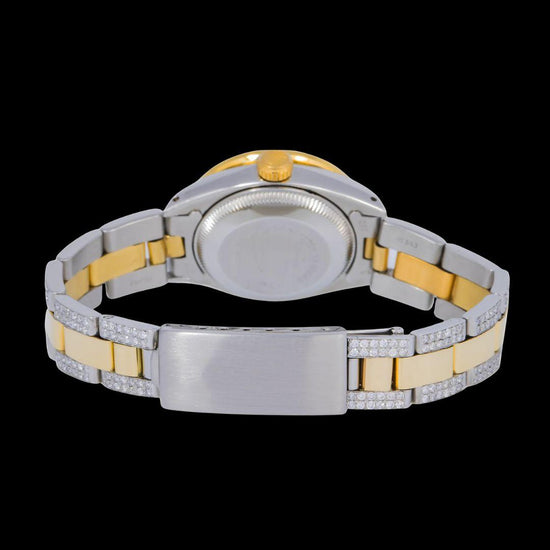 Rolex Datejust Lite Blue Dial Rainbow Diamond Bezel Two Tone Yellow Gold Iced Out Oyster Bracelet Moissanite Watch for Women Caseback View