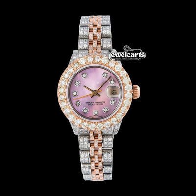 Rolex Datejust Pink Dial Diamond Bezel Two Tone Rose Gold Jubilee Bracelet Iced Out Moissanite Watch