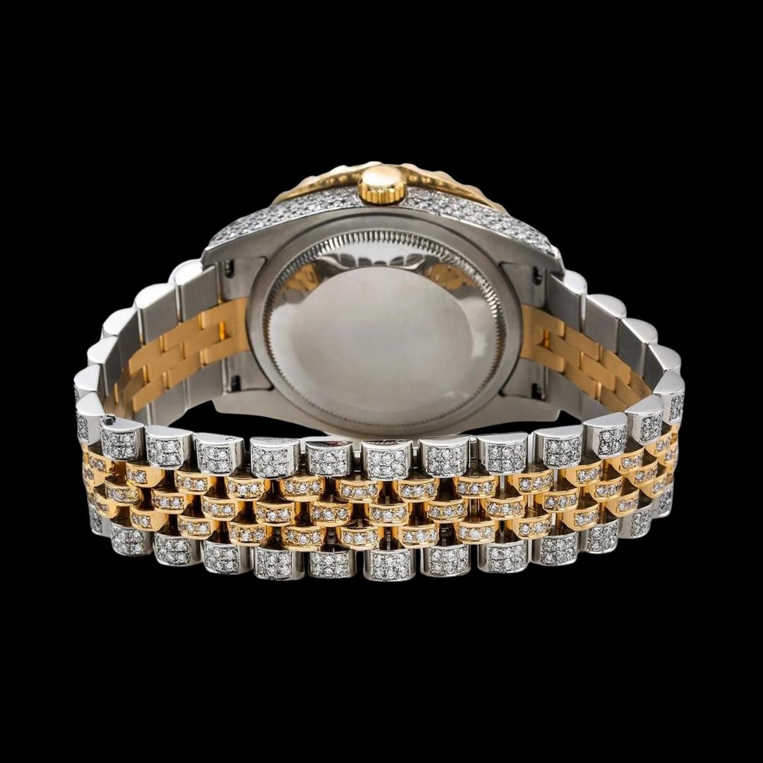 Rolex Datejust Pink Pearl Roman Dial Two Tone Yellow Gold Jubilee Bracelet Iced Out Moissanite Watch Caseback View