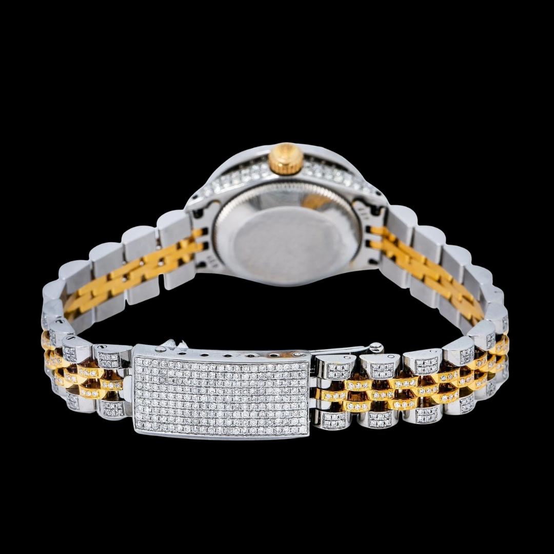 Rolex Datejust Purple Dial Diamond Markers Two Tone Jubilee Bracelet Full Iced Out Moissanite Watch Caseback View