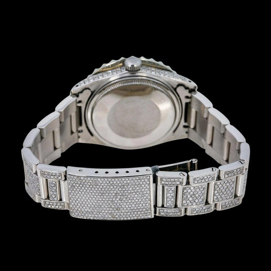 Rolex Datejust Purple Dial Diamond Roman Numerals Fully Iced Out Oyster Bracelet Moissanite Watch Caseback View