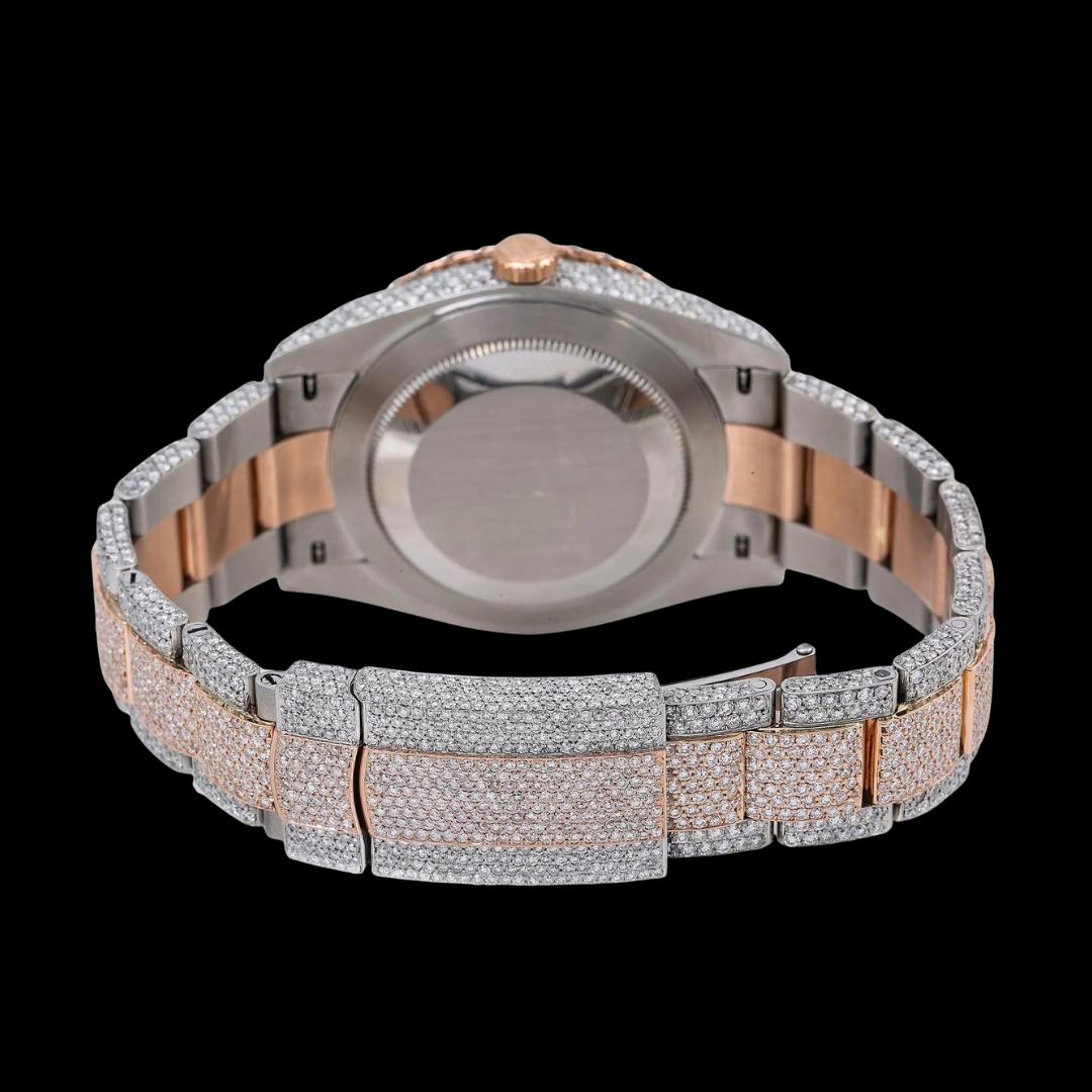 Rolex Datejust Rainbow Arabic Numerals Diamond Dial Two Tone Rose Gold Oyster Bracelet Moissanite Watch Caseback View