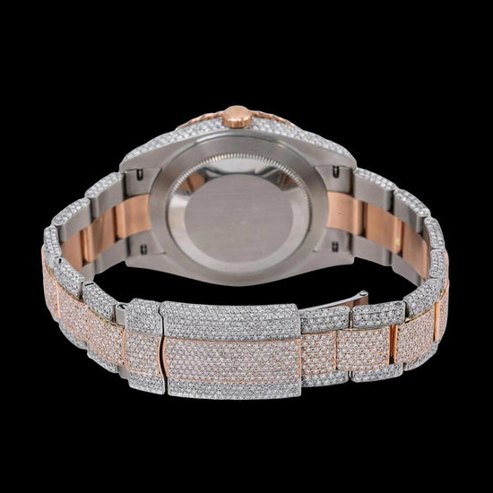 Rolex Datejust Rainbow Arabic Numerals Diamond Dial Two Tone Rose Gold Oyster Bracelet Moissanite Watch Caseback View