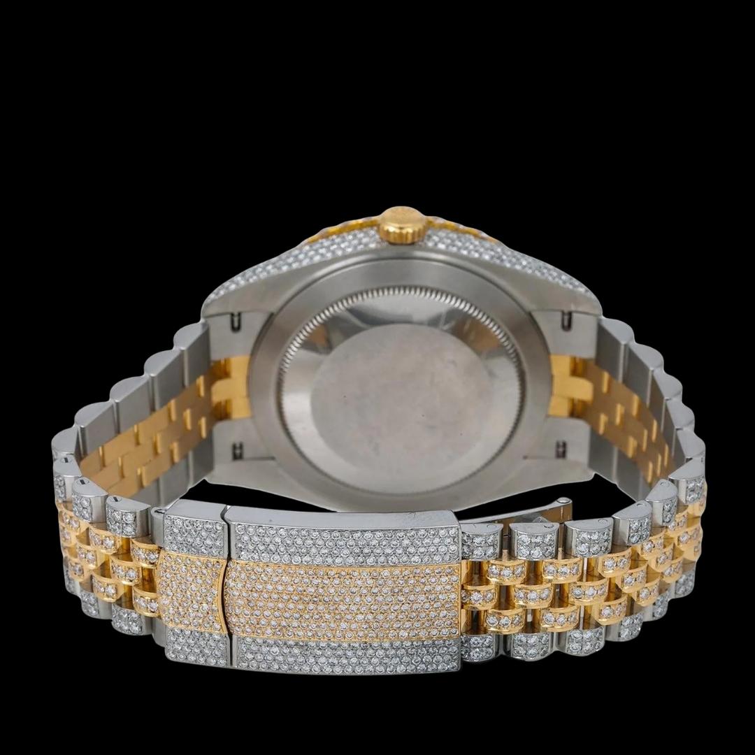 Rolex Datejust Rainbow Roman Numerals Dial Diamond Bezel Two Tone Iced Out Jubilee Strap Moissanite Watch Caseback View
