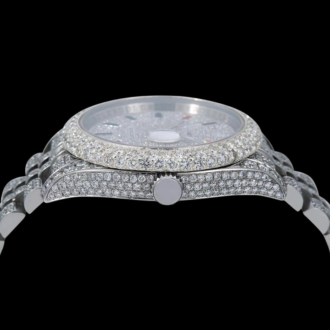 Rolex Datejust Rainbow Stick Markers Dial Diamond Bezel Jubilee Bracelet Iced Out Moissanite Watch Crown View