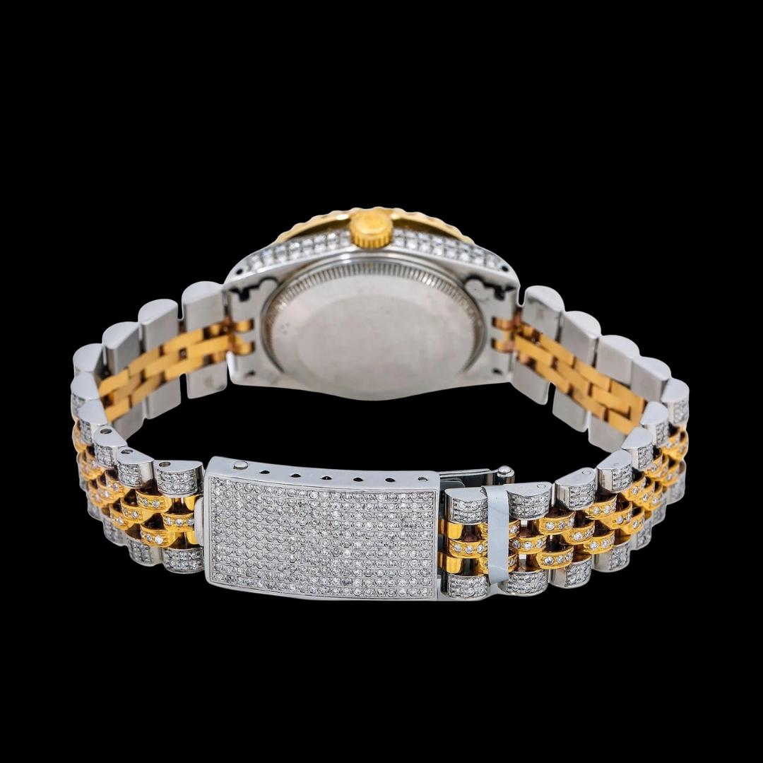 Rolex Datejust Red Diamond Roman Dial Two Tone Iced Out Yellow Gold Moissanite Watch for Women Caseback View