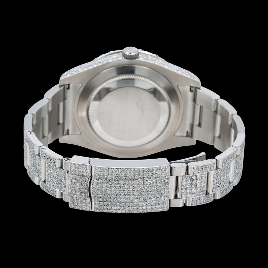 Rolex Datejust Red Roman Diamond Dial Diamond Bezel Fully Iced Out Oyster Bracelet Moissanite Watch Caseback View